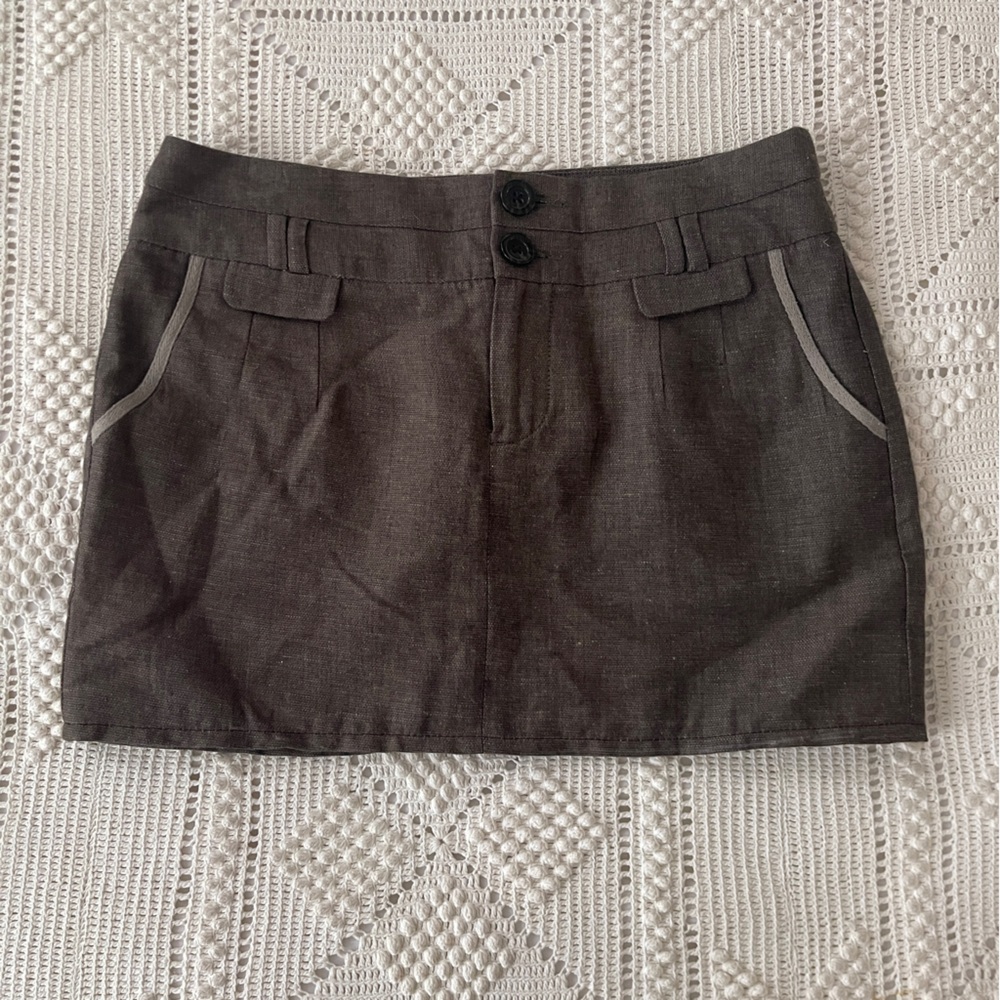 Banana Republic Dark Green Linen Skirt with Button Accents